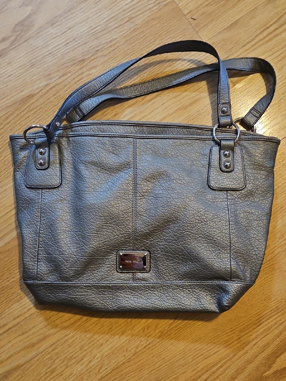 Nine West Metallic Pewter Shoulder Tote